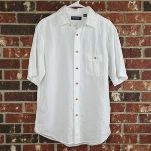 Roundtree & Yorke White Linen Short Sleeve Shirt